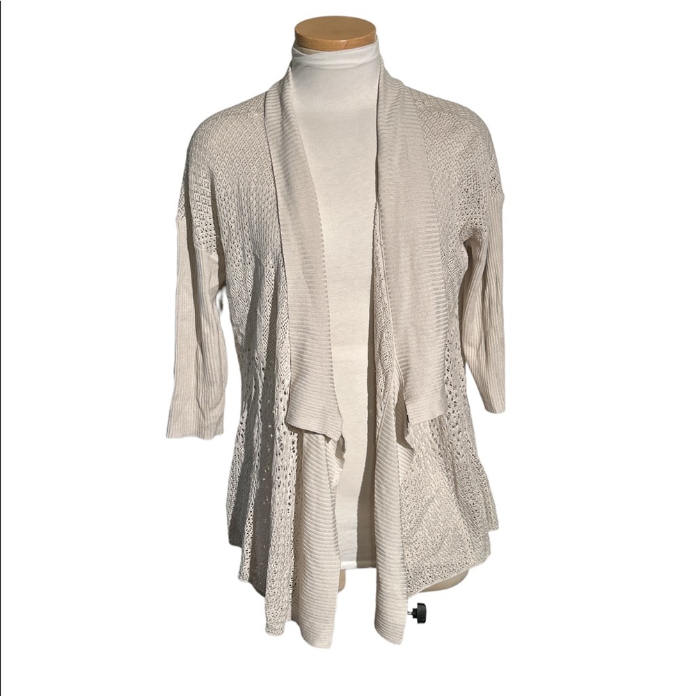 Eileen Fisher Silk Blend Open Knit Cardigan Quarter Sleeves Size XS